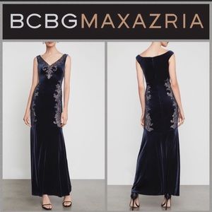 NWT BCBGMAXAZRIA WOMEN’S LACE APPLIQUÉ VELVET GOWN